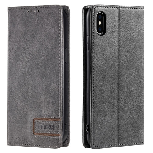 iPhone X / XS TTUDRCH RFID Retro Texture Magnetic Leather Phone Case - Grey