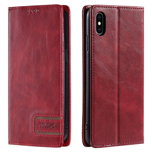 iPhone X / XS TTUDRCH RFID Retro Texture Magnetic Leather Phone Case - Red