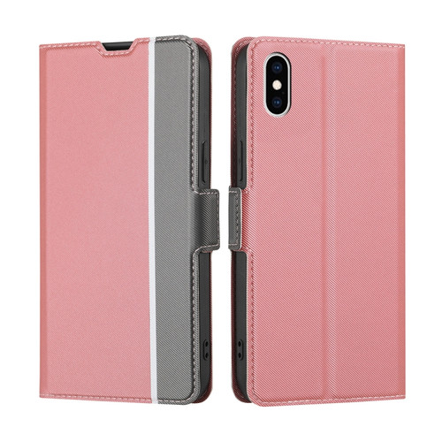 iPhone X / XS Twill Texture Side Button Leather Phone Case - Pink