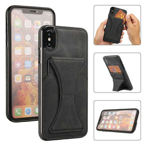 iPhone X / XS Ultra-thin Shockproof Protective Case with Holder & Metal Magnetic Function - Black