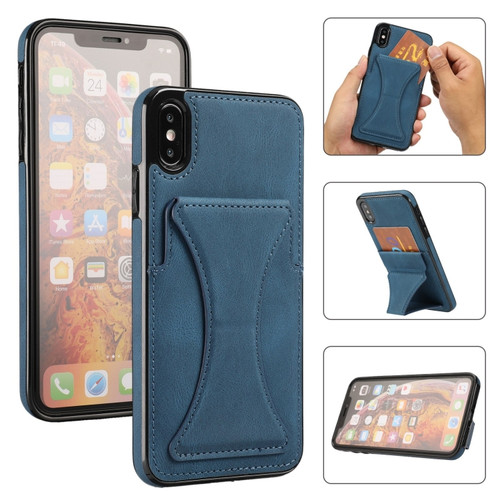 iPhone X / XS Ultra-thin Shockproof Protective Case with Holder & Metal Magnetic Function - Blue