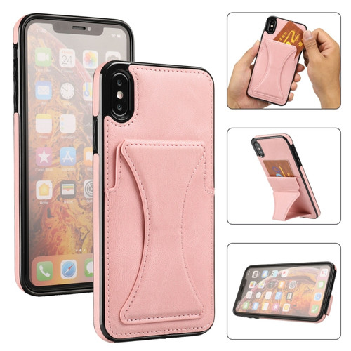 iPhone X / XS Ultra-thin Shockproof Protective Case with Holder & Metal Magnetic Function - Rose Gold