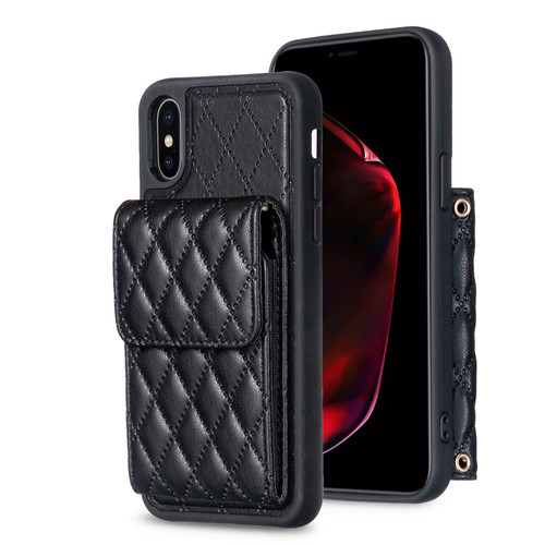 iPhone X / XS Vertical Wallet Rhombic Leather Phone Case - Black