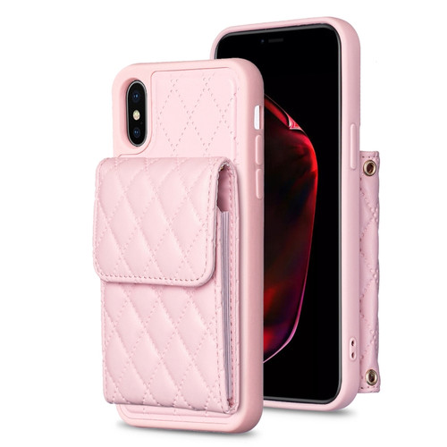 iPhone X / XS Vertical Wallet Rhombic Leather Phone Case - Pink