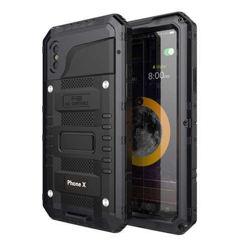 iPhone X / XS Waterproof Dustproof Shockproof Zinc Alloy + Silicone Case  - Black