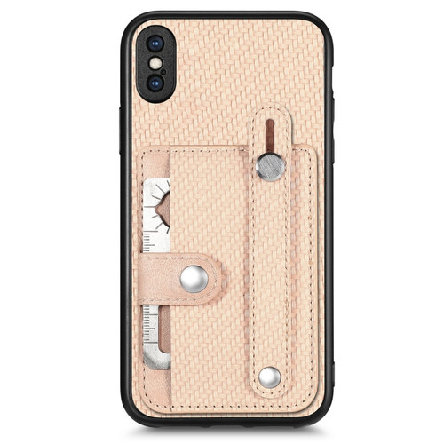 iPhone X / XS Wristband Kickstand Card Wallet Back Cover Phone Case with Tool Knife - Khaki