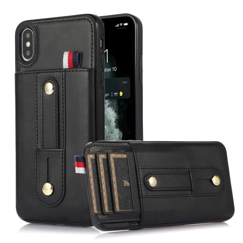 iPhone X / XS Wristband Kickstand Wallet Leather Phone Case - Black
