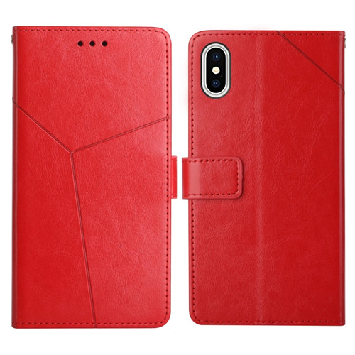 iPhone X / XS Y Stitching Horizontal Flip Leather Phone Case with Holder & Card Slots & Wallet & Photo Frame - Red