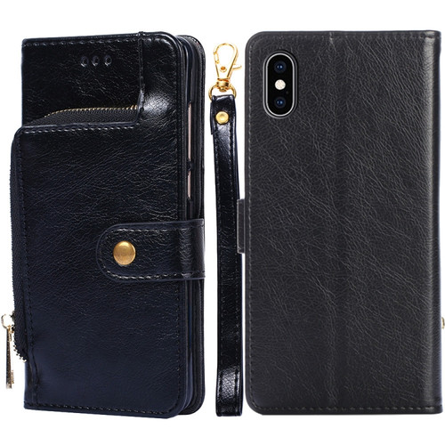 iPhone X / XS Zipper Bag PU + TPU Horizontal Flip Leather Case with Holder & Card Slot & Wallet & Lanyard - Black