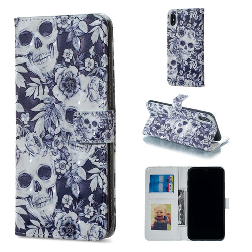 iPhone X Skull and Flower Pattern Horizontal Flip Leather Case with Holder & Card Slots & Photo Frame & Wallet