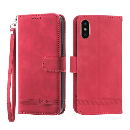 iPhone X/XS Dierfeng Dream Line TPU + PU Leather Phone Case - Red