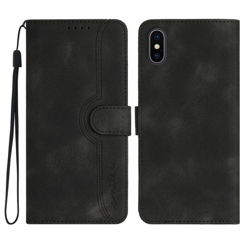 iPhone X/XS Heart Pattern Skin Feel Leather Phone Case - Black