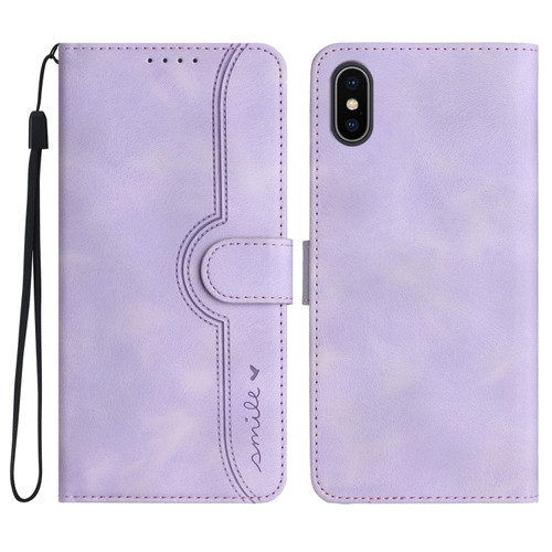 iPhone X/XS Heart Pattern Skin Feel Leather Phone Case - Purple
