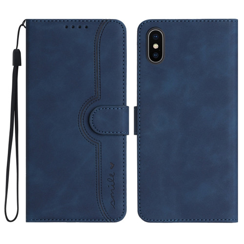 iPhone X/XS Heart Pattern Skin Feel Leather Phone Case - Royal Blue