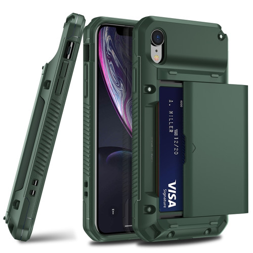 iPhone X/XS PC+TPU Shockproof Heavy Duty Armor Protective Case with Slide Multi-Card Slot - Army Green