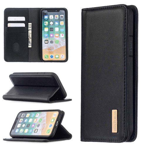 iPhone XS / X 2 in 1 Detachable Magnetic Horizontal Flip Genuine Leather Case with Holder & Card Slots & Wallet - Black