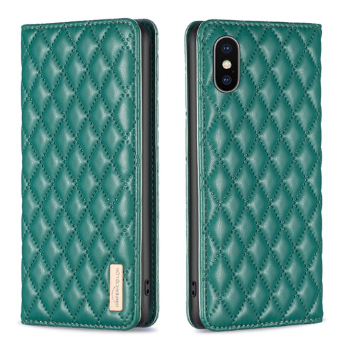 iPhone XS / X Diamond Lattice Magnetic Leather Flip Phone Case - Green