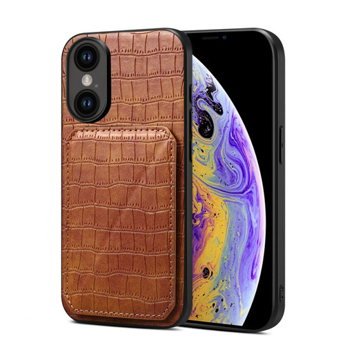 iPhone XS / X Imitation Crocodile Leather Back Phone Case with Holder - Brown