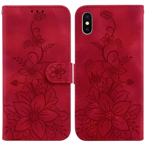 iPhone XS / X Lily Embossed Leather Phone Case - Red