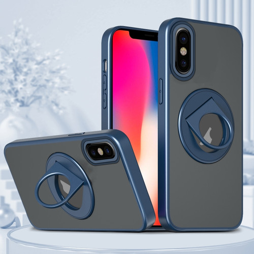 iPhone XS / X Rotating Ring Magnetic Holder Phone Case - Blue