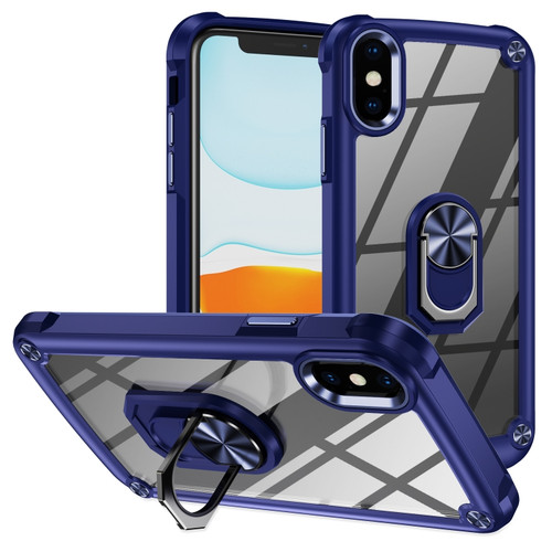 iPhone XS / X TPU + PC Lens Protection Phone Case with Ring Holder - Blue