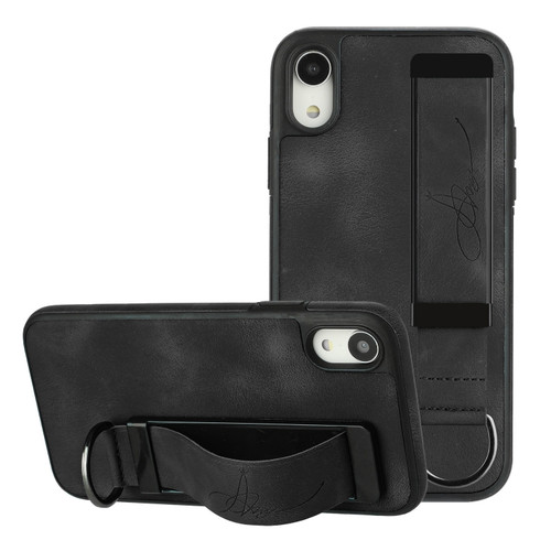 iPhone XS / X Wristband Holder Leather Back Phone Case - Black