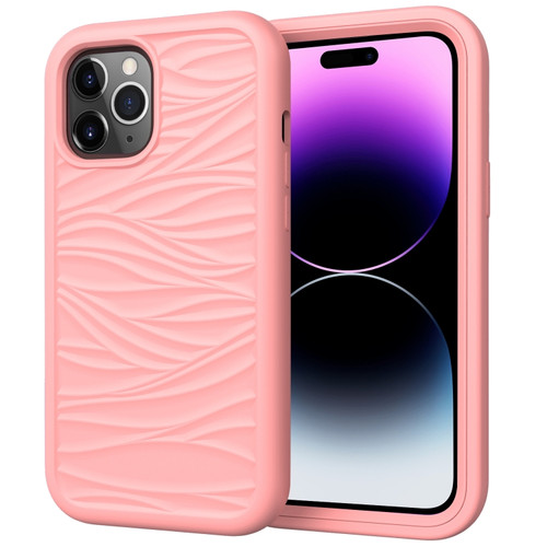 iPhone 15 Pro Max Wave Pattern 3 in 1 Silicone + PC Phone Case - Rose Gold