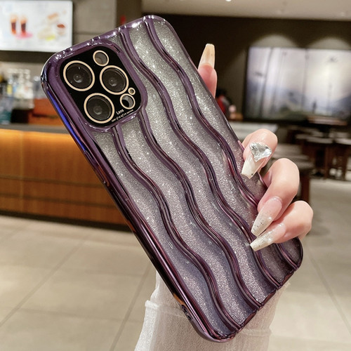 iPhone 15 Pro Max Wave Texture Electroplated TPU Glitter Powder Phone Case - Purple