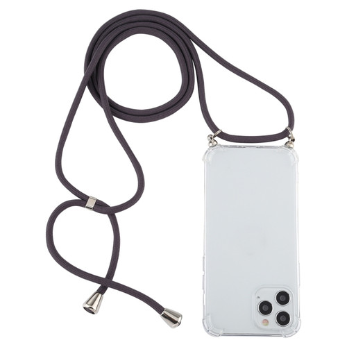 iPhone 15 Pro Max Four-Corner Shockproof Transparent TPU Case with Lanyard - Dark Grey