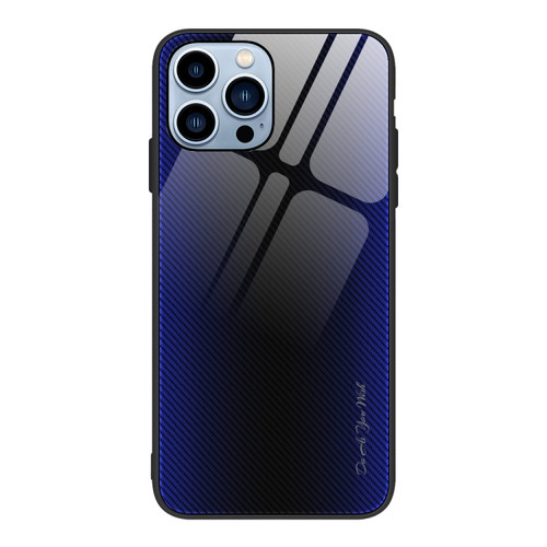 iPhone 15 Pro Max Texture Gradient Glass TPU Phone Case - Dark Blue