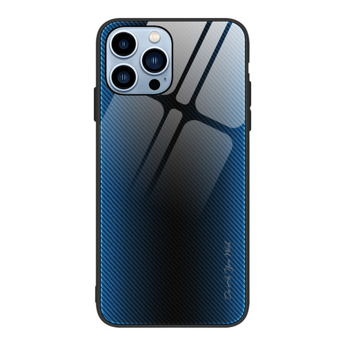 iPhone 15 Pro Max Texture Gradient Glass TPU Phone Case - Blue