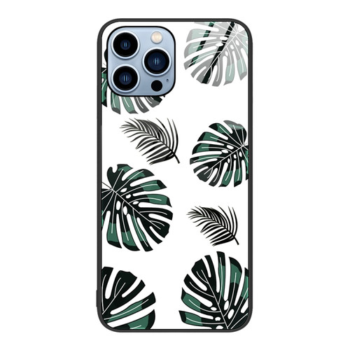 iPhone 15 Pro Max Colorful Painted Glass Phone Case - Banana Leaf