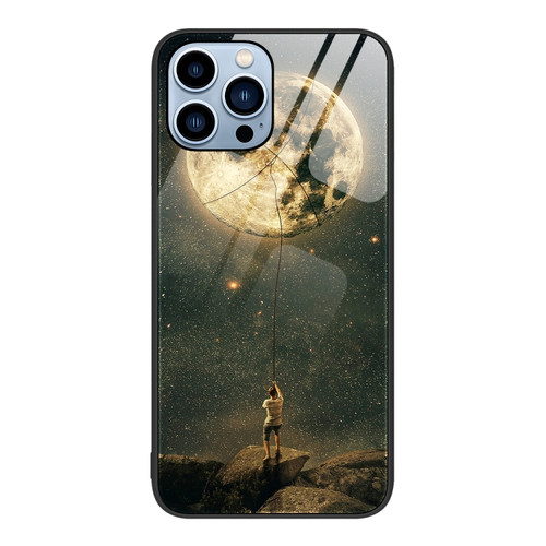 iPhone 15 Pro Max Colorful Painted Glass Phone Case - Moon