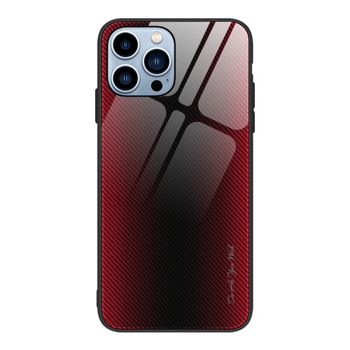 iPhone 15 Pro Max Texture Gradient Glass TPU Phone Case - Red