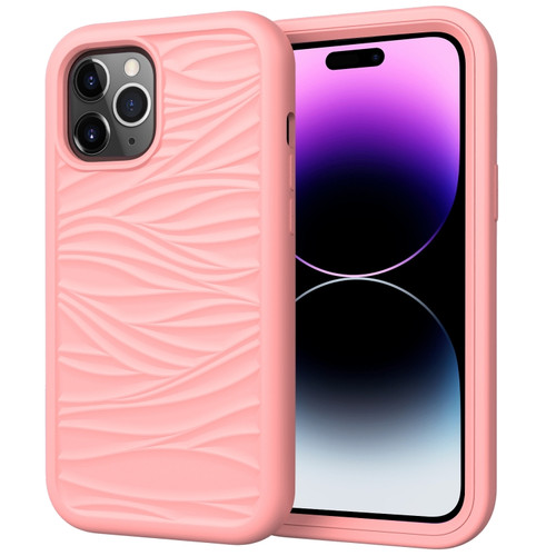 iPhone 15 Pro Wave Pattern 3 in 1 Silicone + PC Phone Case - Rose Gold