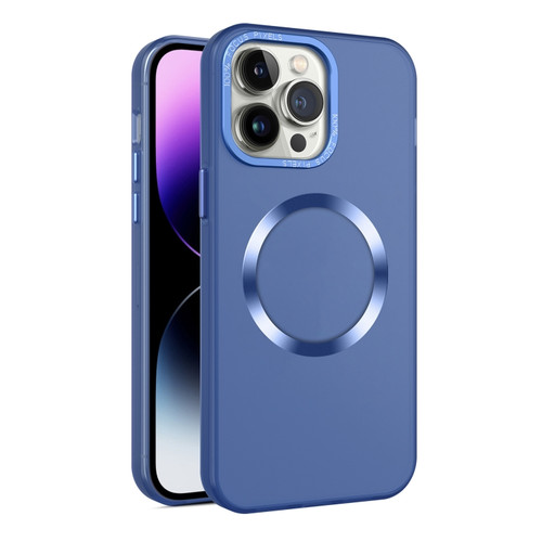 iPhone 15 Pro CD Texture MagSafe Frosted Translucent Phone Case - Royal Blue