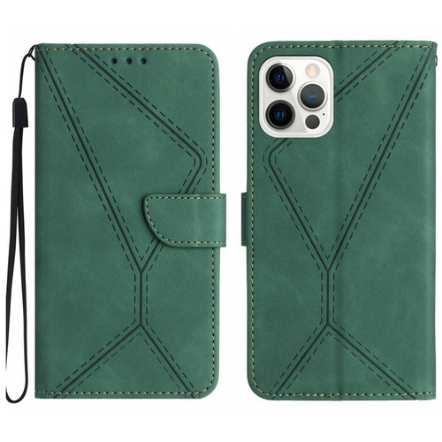 iPhone 15 Pro Stitching Embossed Leather Phone Case - Green