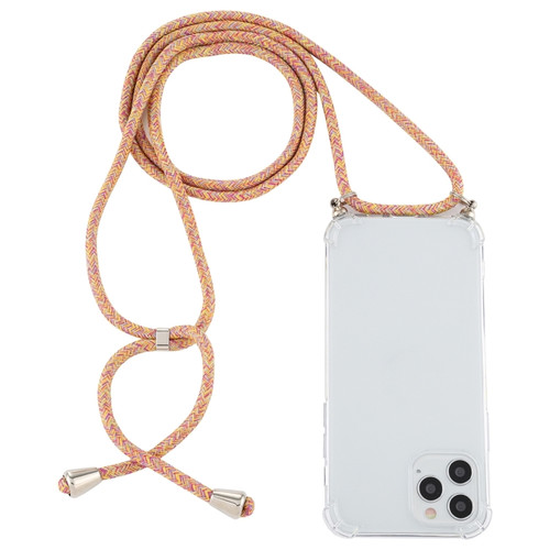 iPhone 15 Pro Four-Corner Shockproof Transparent TPU Case with Lanyard - Orange Purple