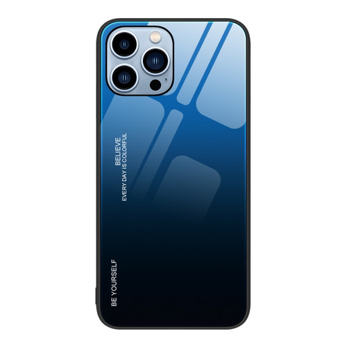 iPhone 15 Pro Gradient Color Glass Phone Case - Blue Black