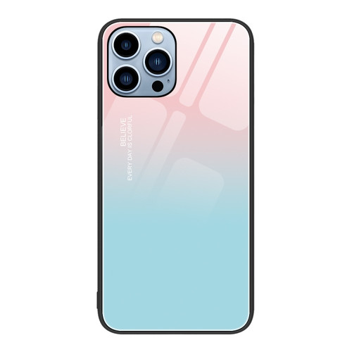 iPhone 15 Pro Colorful Painted Glass Phone Case - Blue Sky