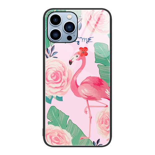 iPhone 15 Pro Colorful Painted Glass Phone Case - Flamingo