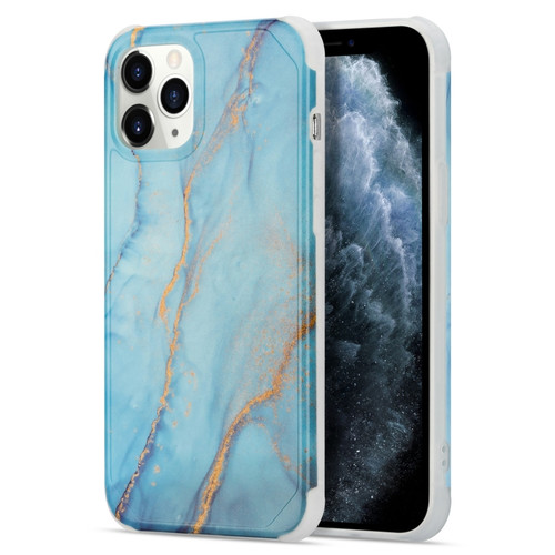 iPhone 13 Pro Max Four Corners Shocproof Flow Gold Marble IMD Back Cover Case - Blue