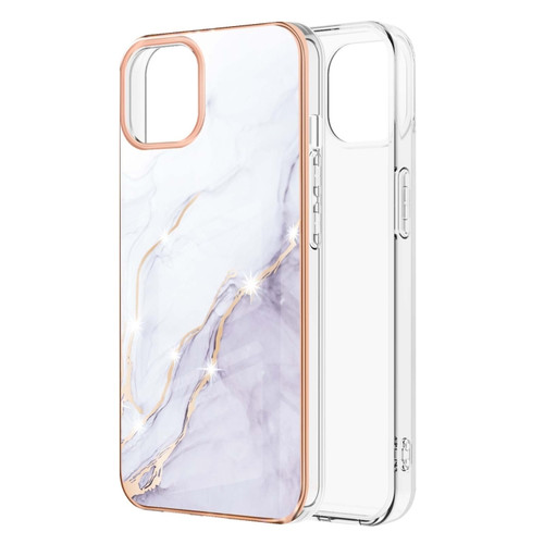 iPhone 13 Pro Max Electroplating Marble Pattern Dual-side IMD TPU Shockproof Case - White 006