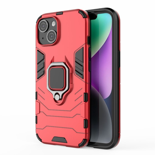 iPhone 15 Shockproof PC + TPU Holder Phone Case - Red