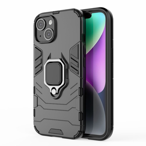iPhone 15 Shockproof PC + TPU Holder Phone Case - Black