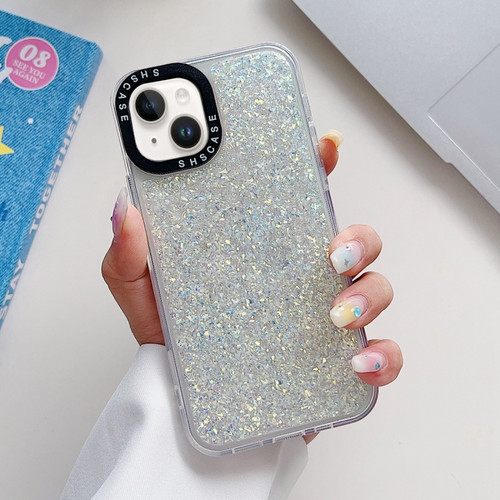 iPhone 15 Glitter Epoxy Shockproof Phone Case - White