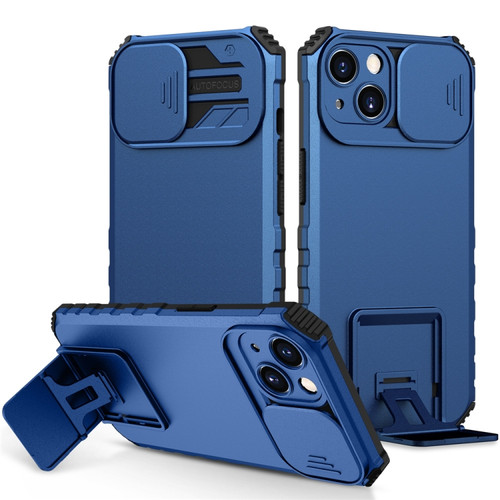 iPhone 15 Stereoscopic Holder Sliding Camshield Phone Case - Blue