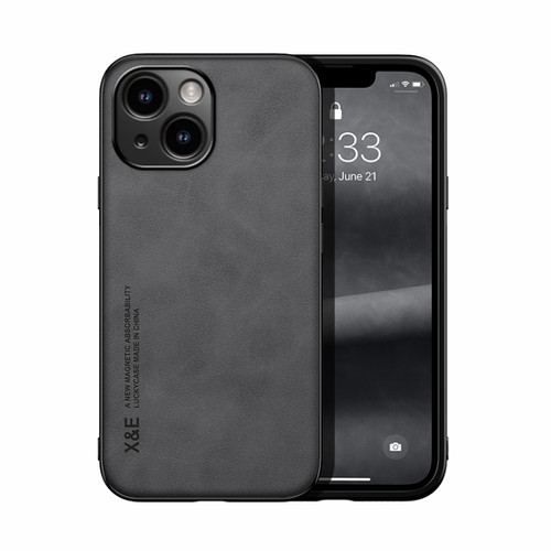 iPhone 15 Skin Feel Magnetic Leather Back Phone Case - Dark Grey