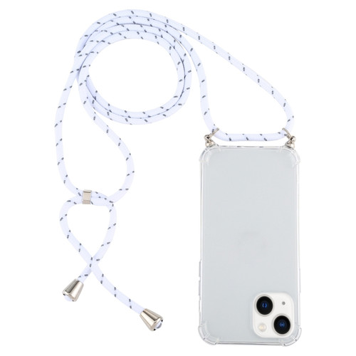 iPhone 15 Four-Corner Shockproof Transparent TPU Case with Lanyard - White Grey