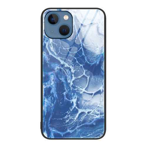 iPhone 15 Marble Pattern Glass Protective Phone Case - Blue Ocean